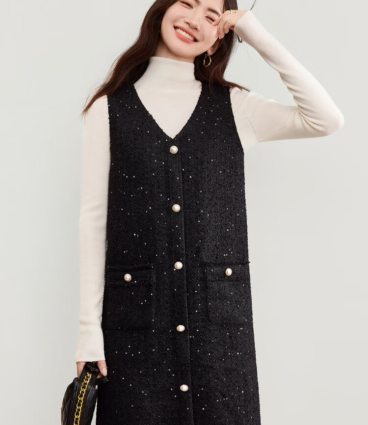 Shangdu Bila New Year Red Little Chanel Style V-Neck Sleeveless Dress Women Spring Autumn Straight Mid-Length Elegant Dress 4