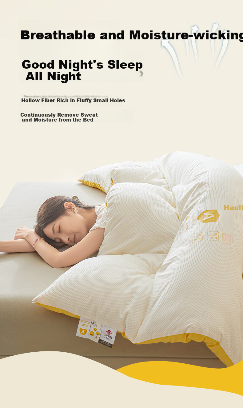 Grace Class A Fabric Autumn Winter Four Seasons Comforter, Double Student Dormitory Quilt, Air Conditioning Quilt, 8 Jin, 200*230cm, Cream Yellow 10