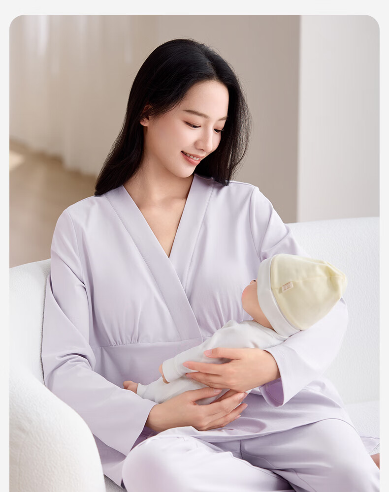 October Crystal Maternity Postpartum Nursing Pajama Set Spring Autumn Cotton Ice Blue Size L 2