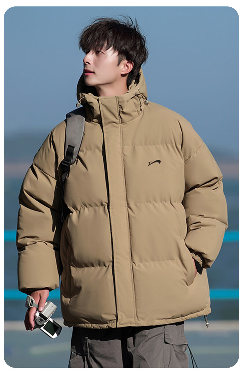 Guirenniao Autumn Winter Men's Hooded Cotton Padded Jacket Thickened Warm Windproof Coat Gray Green 2XL 11