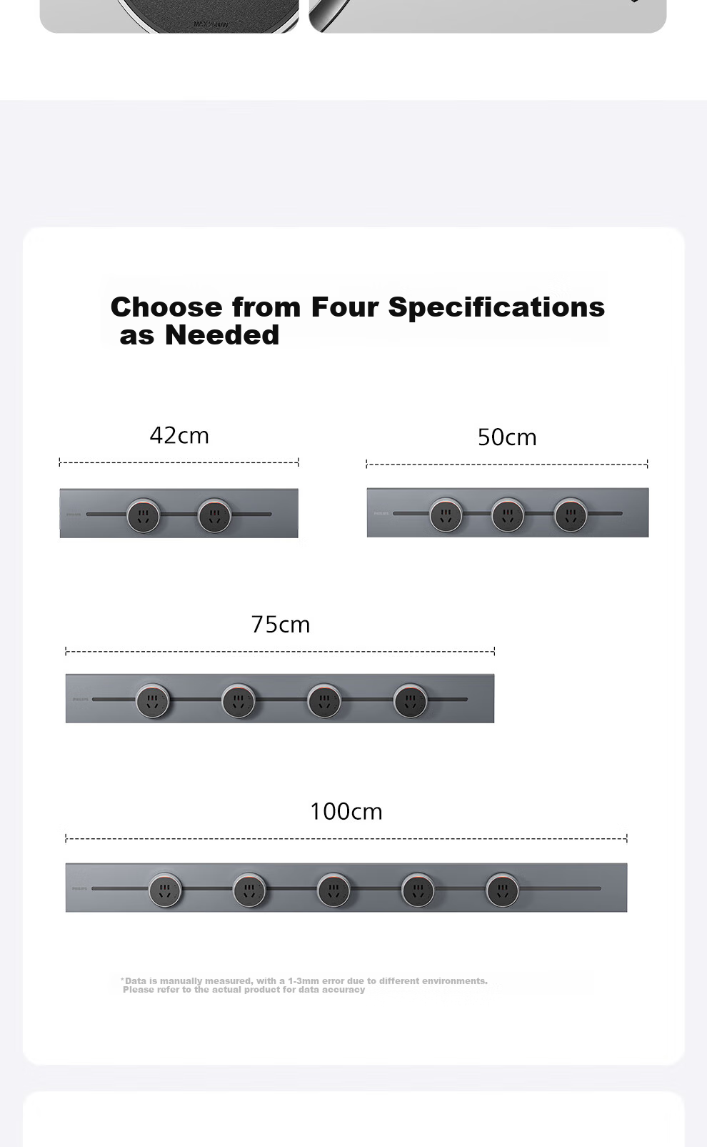 PHILIPS Surface-Mounted Track Socket Switch Panel, Wall-Mounted without Groove, Movable Sliding Rail Panel, Sideboard Track-Type Sliding Power Strip, 42cm Track + 2 Adapters, Gray 10