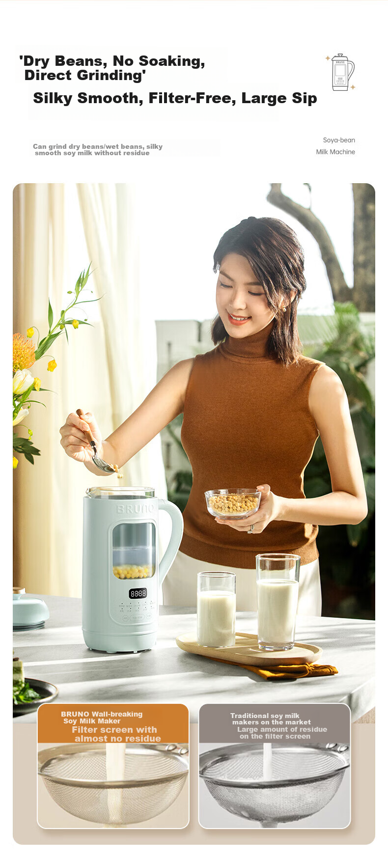 BRUNO Fifth Generation Soy Milk Maker And Blender with Visible Window, Compact Automatic Home Use Juicer Machine without Cooking Or Filtering, White DJ05 [Annual Bestseller] 11