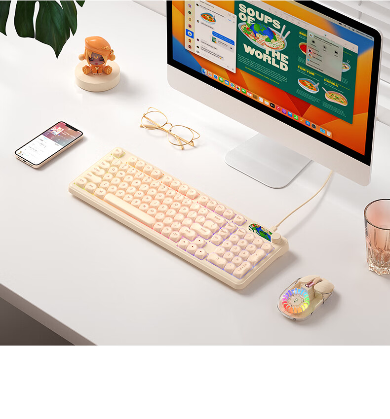 B.O.W Hangshi K180BU Wired Mechanical Feel Keyboard with Floating Keys RGB Backlit Office Gaming E-sports Laptop Desktop Universal Wired Keyboard Silver White 3