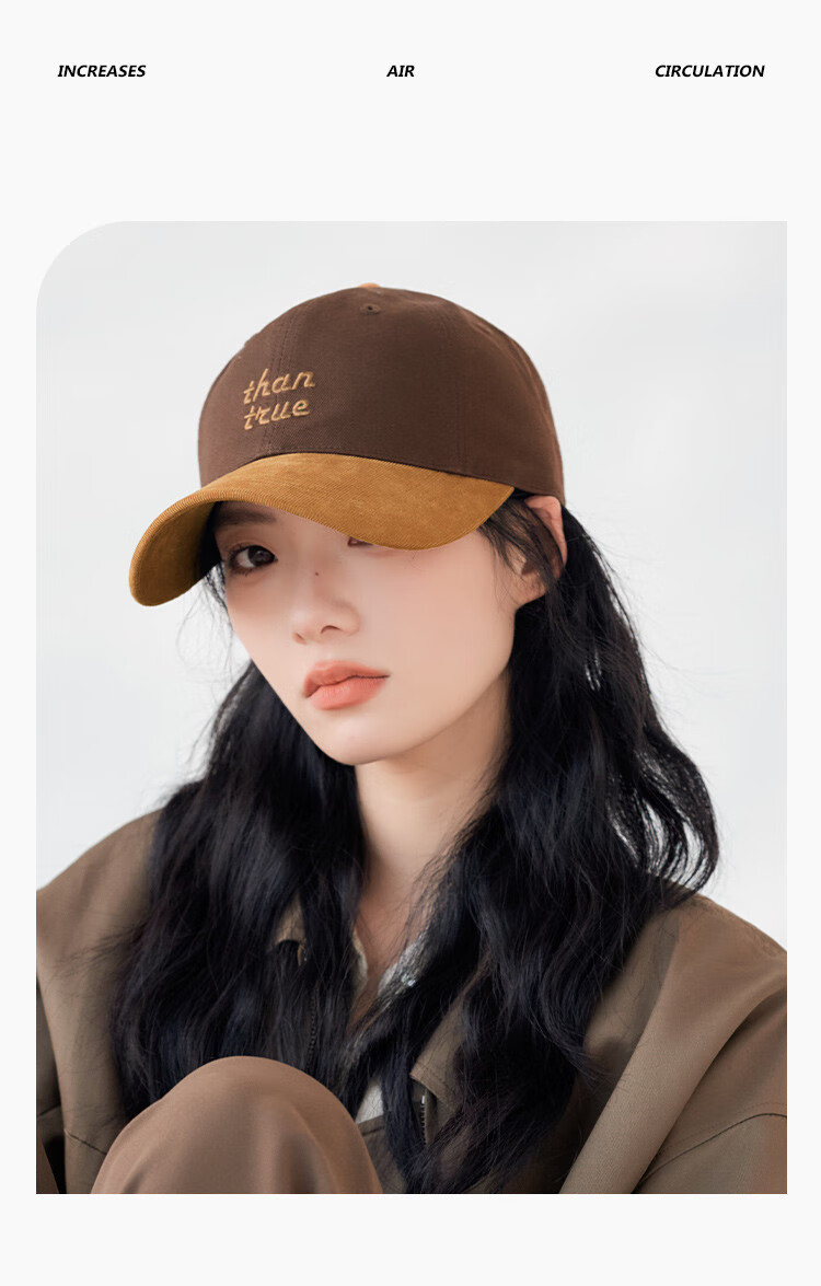 THANTRUE Women's Patchwork Premium Duckbill Baseball Cap Versatile Wide Brim Large Head Circumference Slim Face Y970 Gray 4