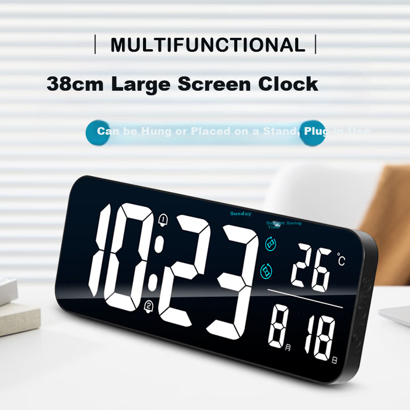 Hense LED Large Screen Electronic Clock, Living Room Creative Minimalist Wall Clock, Desktop Table Clock, Floor Clock, Wall Clock HW700 Black with White Numbers