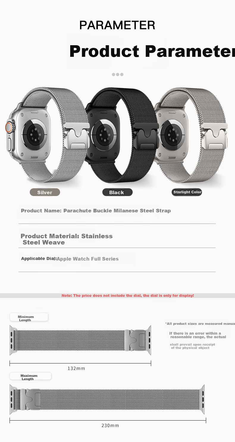 BHO Compatible Milanese Loop for New Apple Watch S12 Strap, Apple Watch S11/SE3, IWatch S10/9/Ultra4/3 Magnetic Parachute Band 7