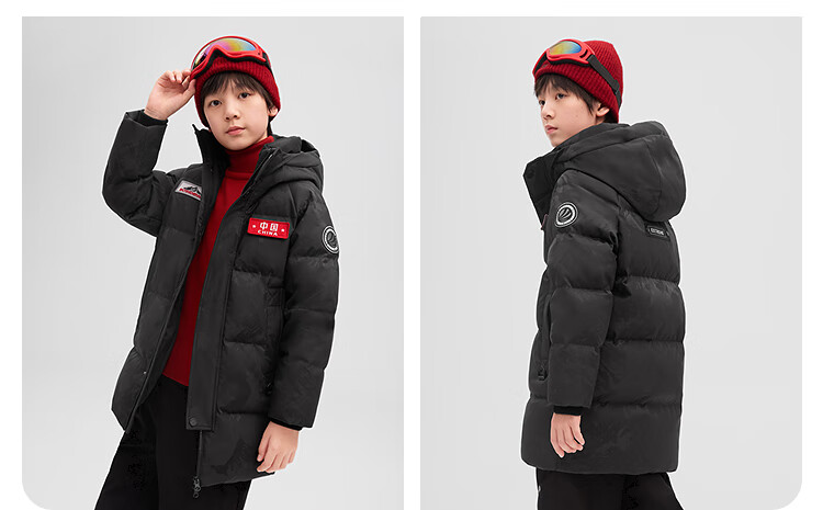 BOSIDENG 25 Classic Extreme Cold Thick Down Mid-Long Hooded Coat for Older Children New Year Red Jacket 3