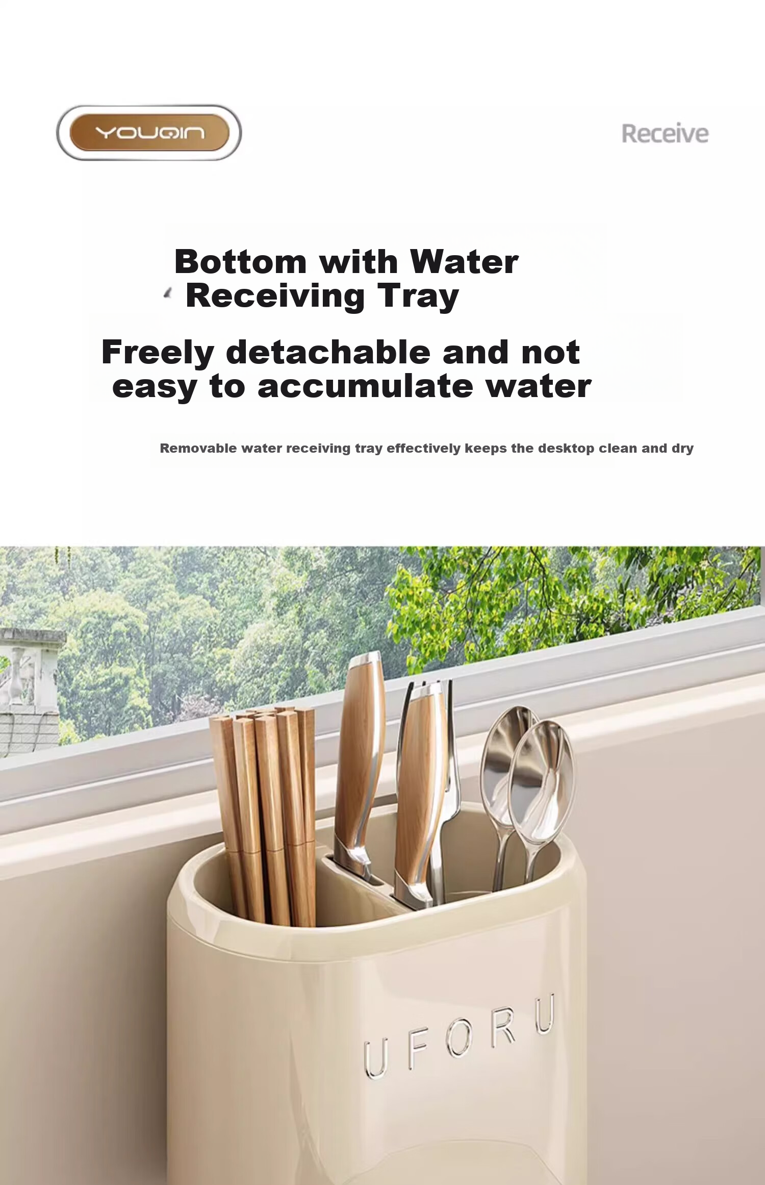 MUYA Chopstick Storage Box, Wall-Mounted Kitchen Organizer, No Drilling Required, Knife Holder, Chopstick Cage, Integrated Storage Rack 8
