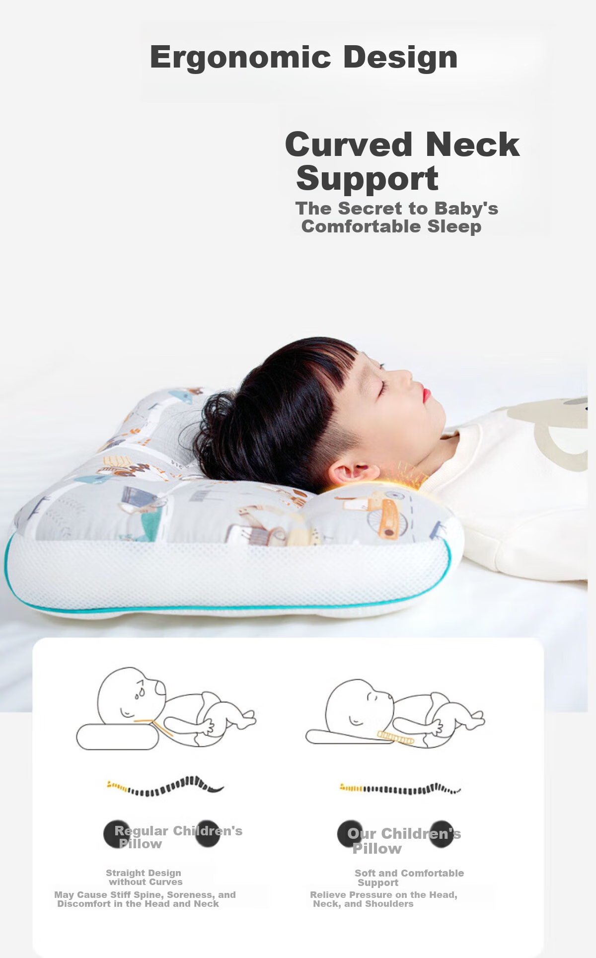 J.Sir Children's Pillow for Ages 6-12, Zoned Neck Support Pillow, Class A Student Pillow, Youth Growth Pillow, Suitable for All Seasons 4