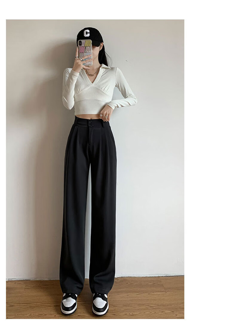 LangSha Women's Autumn New Double Button High Waist Draped Office Elegant Dress Pants Casual Wide Leg Trousers 15
