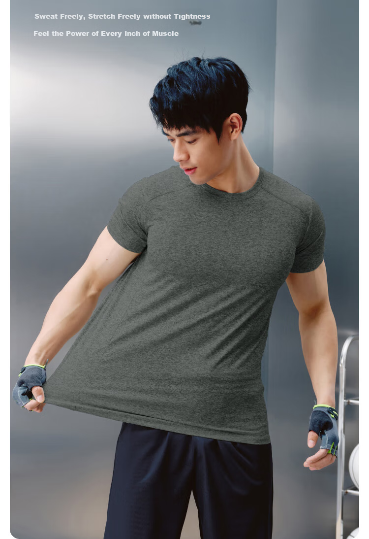 JD Original Summer Men's Fitness Series Sports Short-Sleeve T-Shirt, Quick-Dry Ice Silk Elastic, Black, Size S 9
