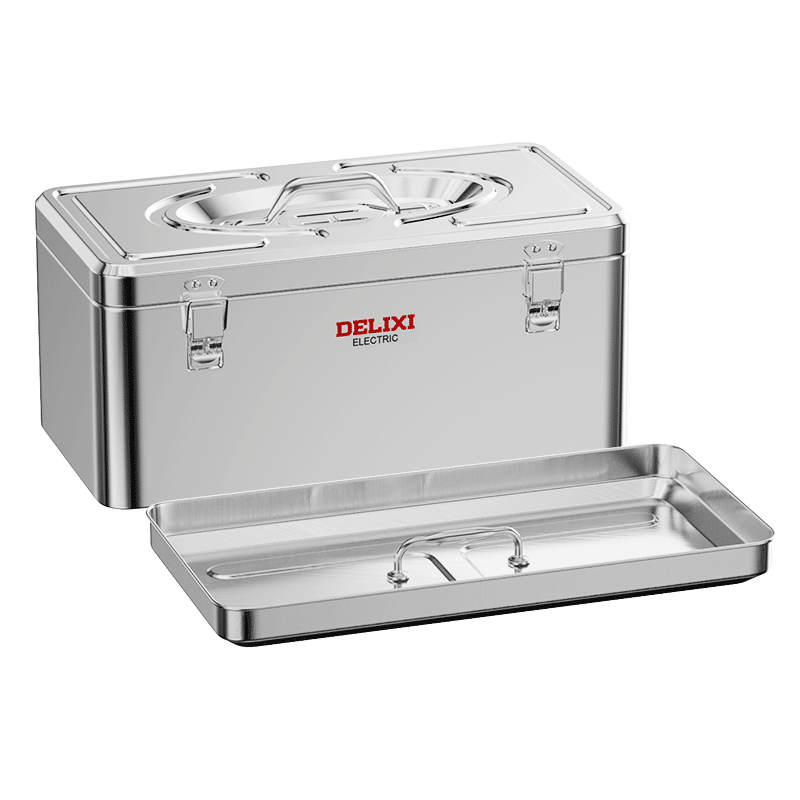 Delixi Stainless Steel Toolbox Industrial Grade Storage Box Car Home Multifunctional Hardware Metal Case Portable Box