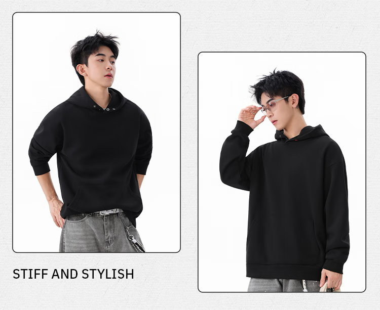 Homlean American-Style Heavy Hooded Sweatshirt, Spring Men's High Street Solid Color Versatile Loose Casual Top, HQ20 Black 2XL 9