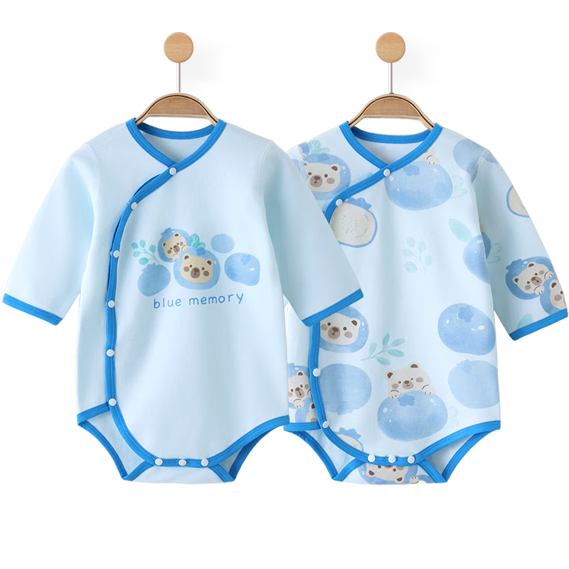 Shubeiyi 2-Pack Baby Clothes Newborn Unisex Romper Bodysuit Long Sleeve Triangle Jumpsuit Blue 90cm