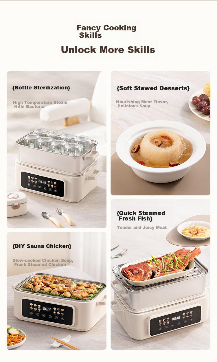 LOTOR Multi-Purpose Electric Steamer Pot, 3-Layer Stainless Steel Large Capacity Multi-Layer Steam Cooker for Home Use, Suitable for 3-4 People, Non-Coated Multifunctional Pot DZGBXG17 10
