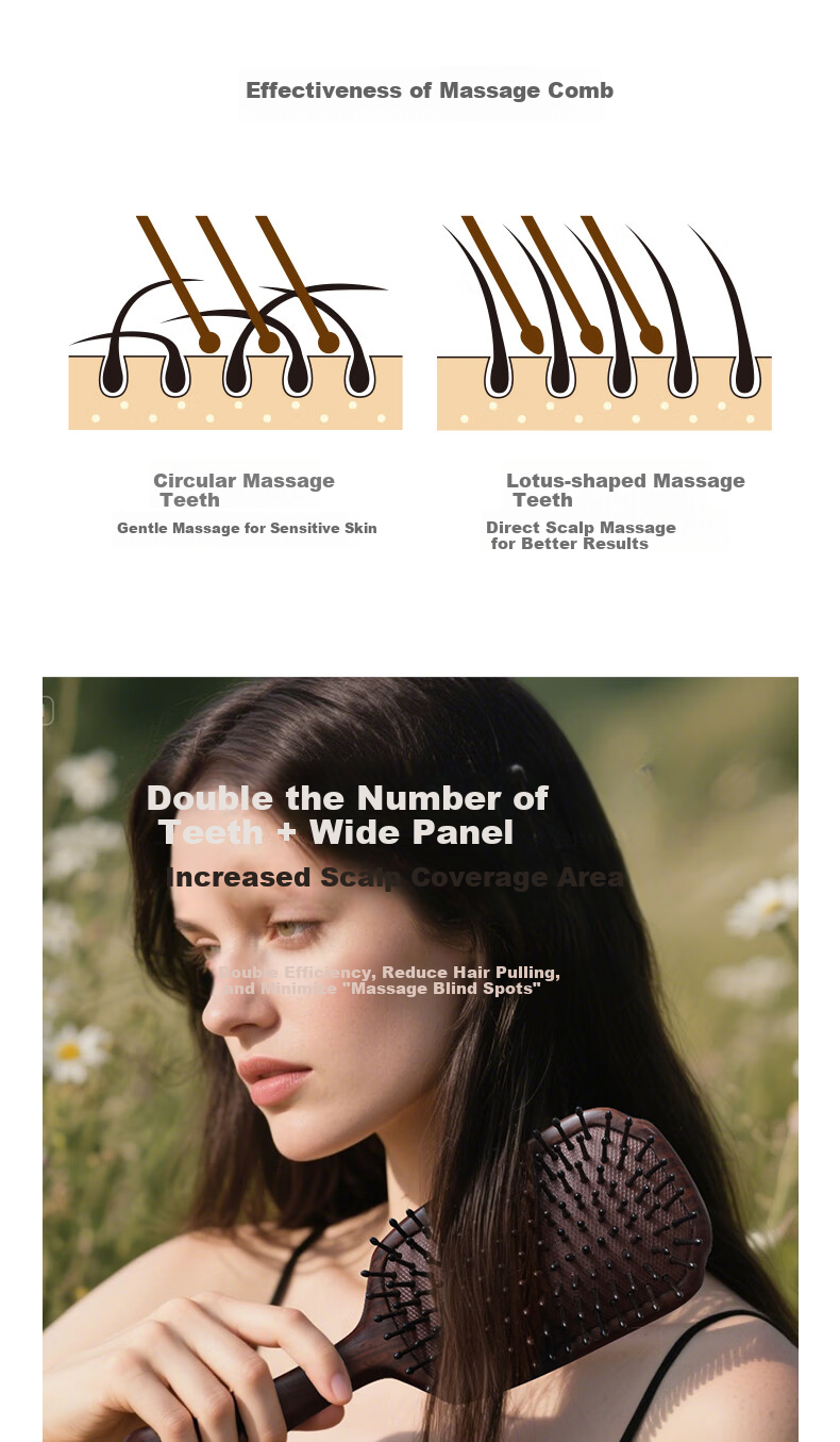 Langfeng Natural Ebony Wood Air Cushion Comb Massage Scalp Volumizing Gift for Women, Friends, Wife, Practical High-End Mid-Autumn Festival Gift for Parents And Elders, Customer Practical Premium Present 6