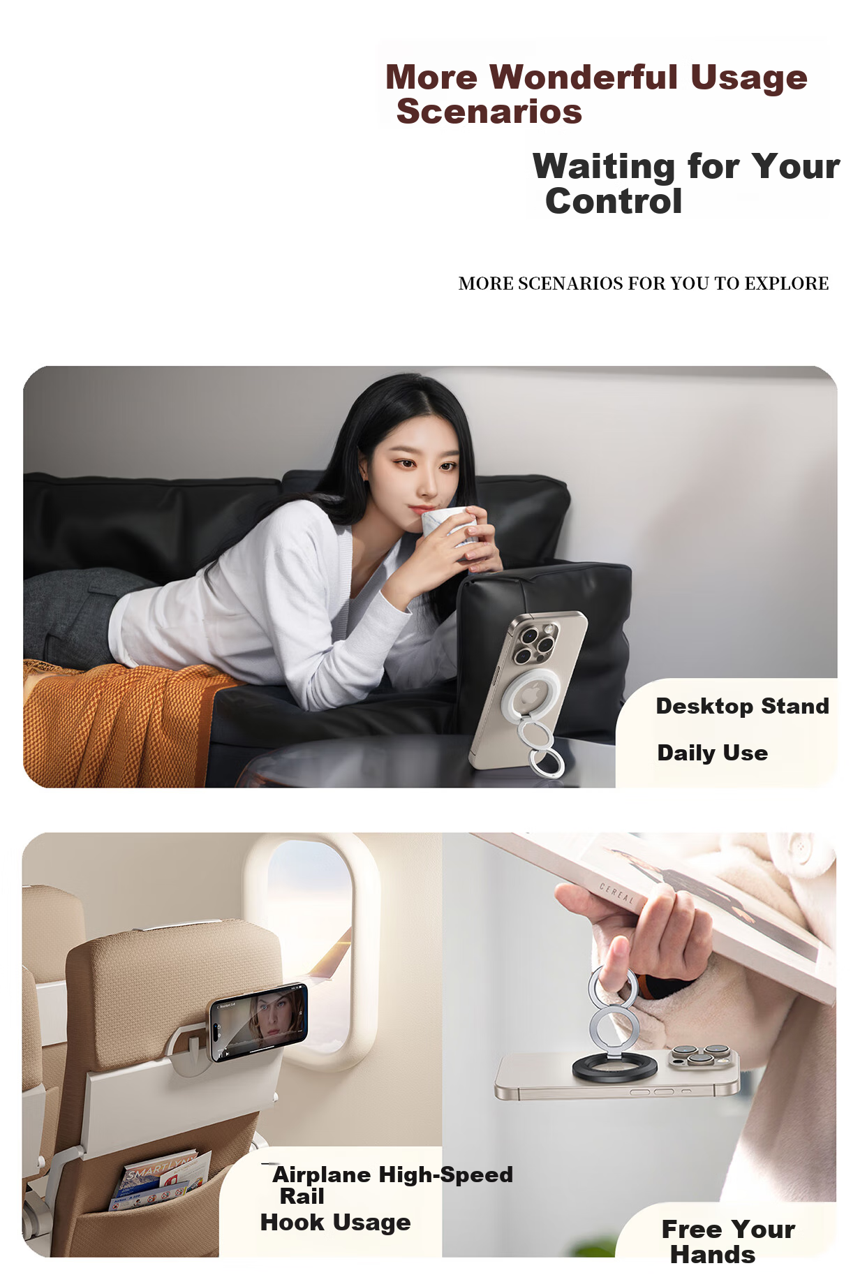 Shengwei [Upgraded Version] Double-Ring Double-Sided Magnetic Phone Stand, MagSafe Compatible, Foldable, 360-Degree Rotating, Portable, Adhesive, Suitable for Apple 17/16 Pro And Huawei Mate 70 6