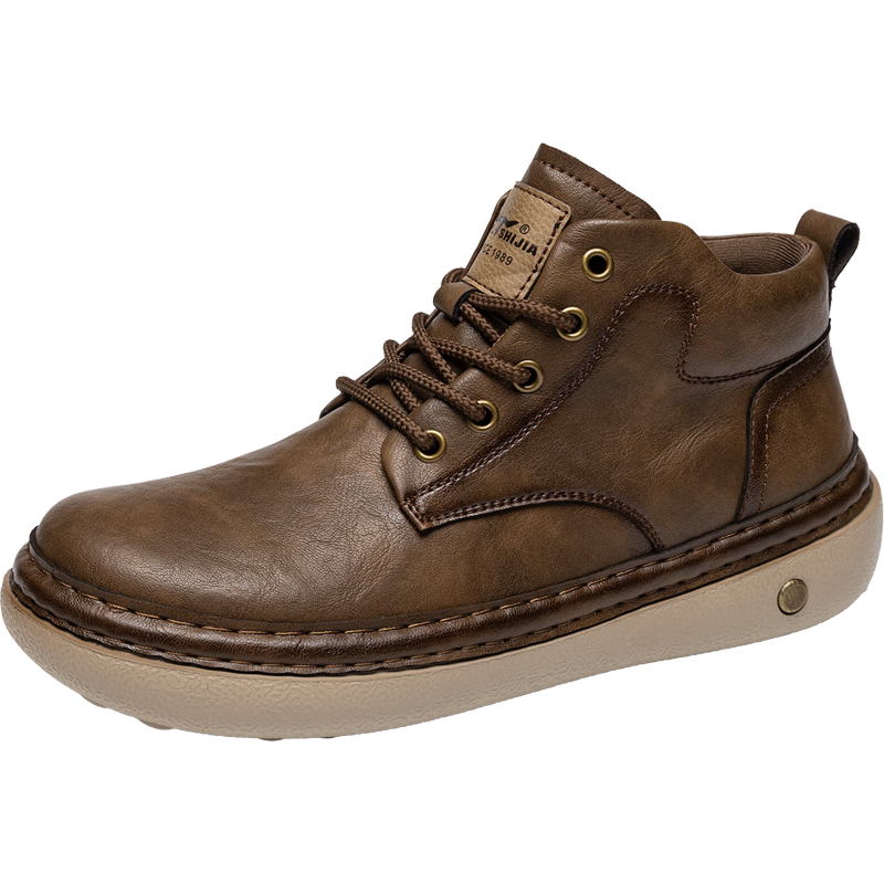 G.N.Shi Jia Men's Martin Boots Autumn Winter New Retro Work Shoes Fleece Lined Warm Cotton Mid-Top Lace-Up Casual Leather Shoes for Men