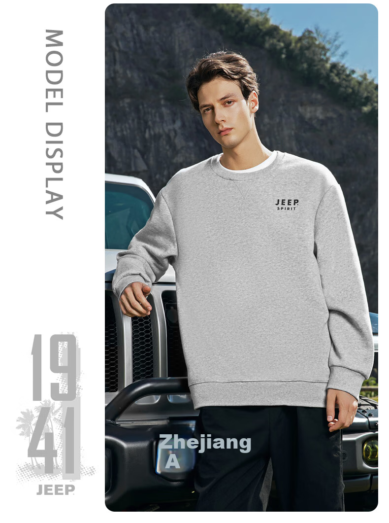 JEEP SPIRIT Men's Sweatshirt, Spring And Autumn Heavyweight Loose Round Neck Men's Jacket, Outdoor Casual Sports Trendy Top, Men's Clothing 11