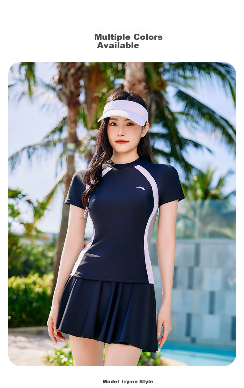 ANTA Slim Waist Women's Two-Piece Swimsuit, Slimming And Fitted, Tummy Control Skirt Design, Elastic Breathable Quick-Dry Chlorine-Resistant Swimwear 3XL 5