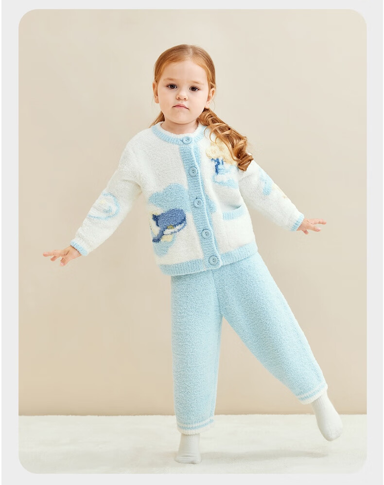 Babycare Children's Warm Homewear Parent-Child Autumn Winter Half Velvet Homewear Set Panda Off-White 100 Kids' Version 23