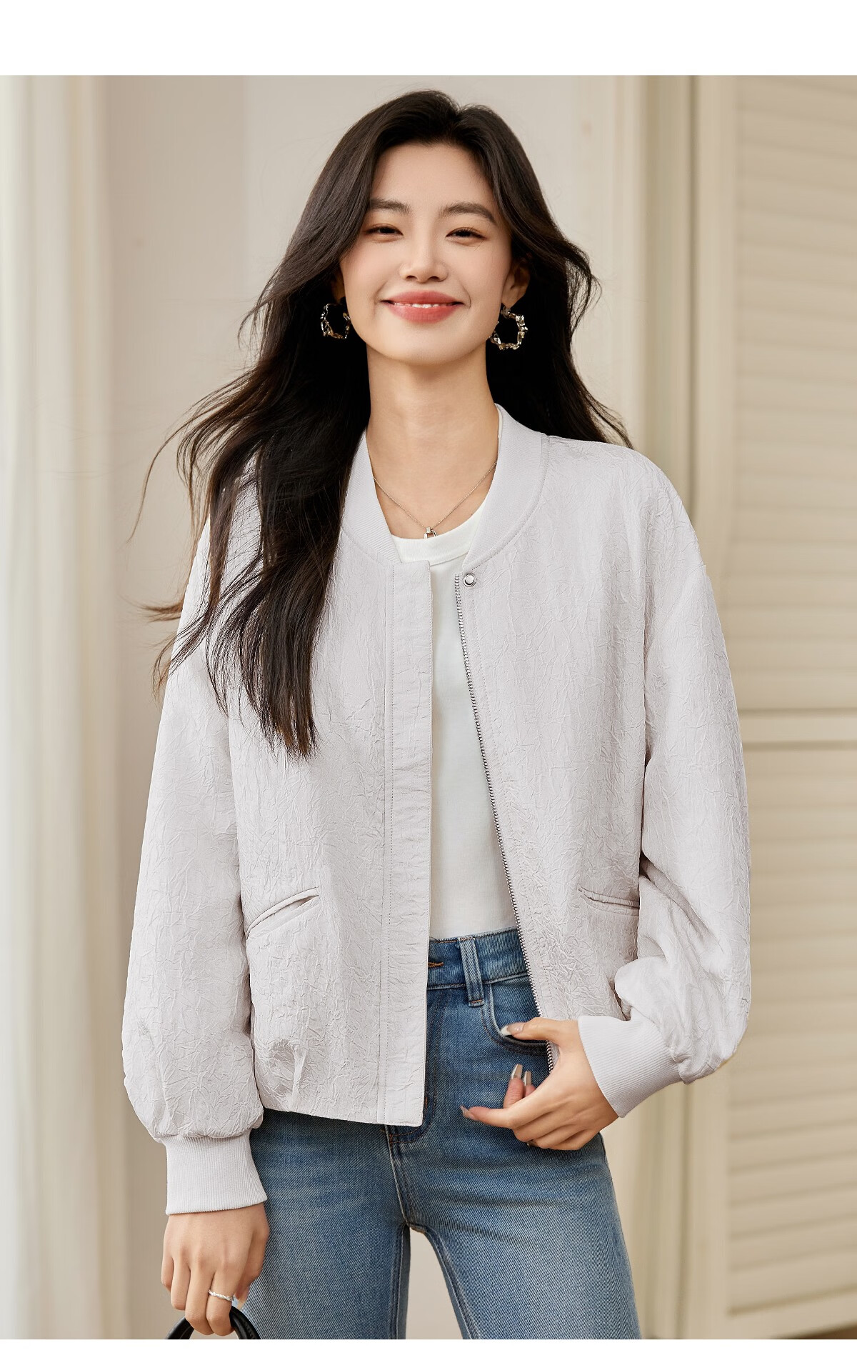 Taxiang Short Baseball Jacket for Women, Spring And Autumn Textured Design, Outerwear for Petite Figures, Cardigan T51D034 13