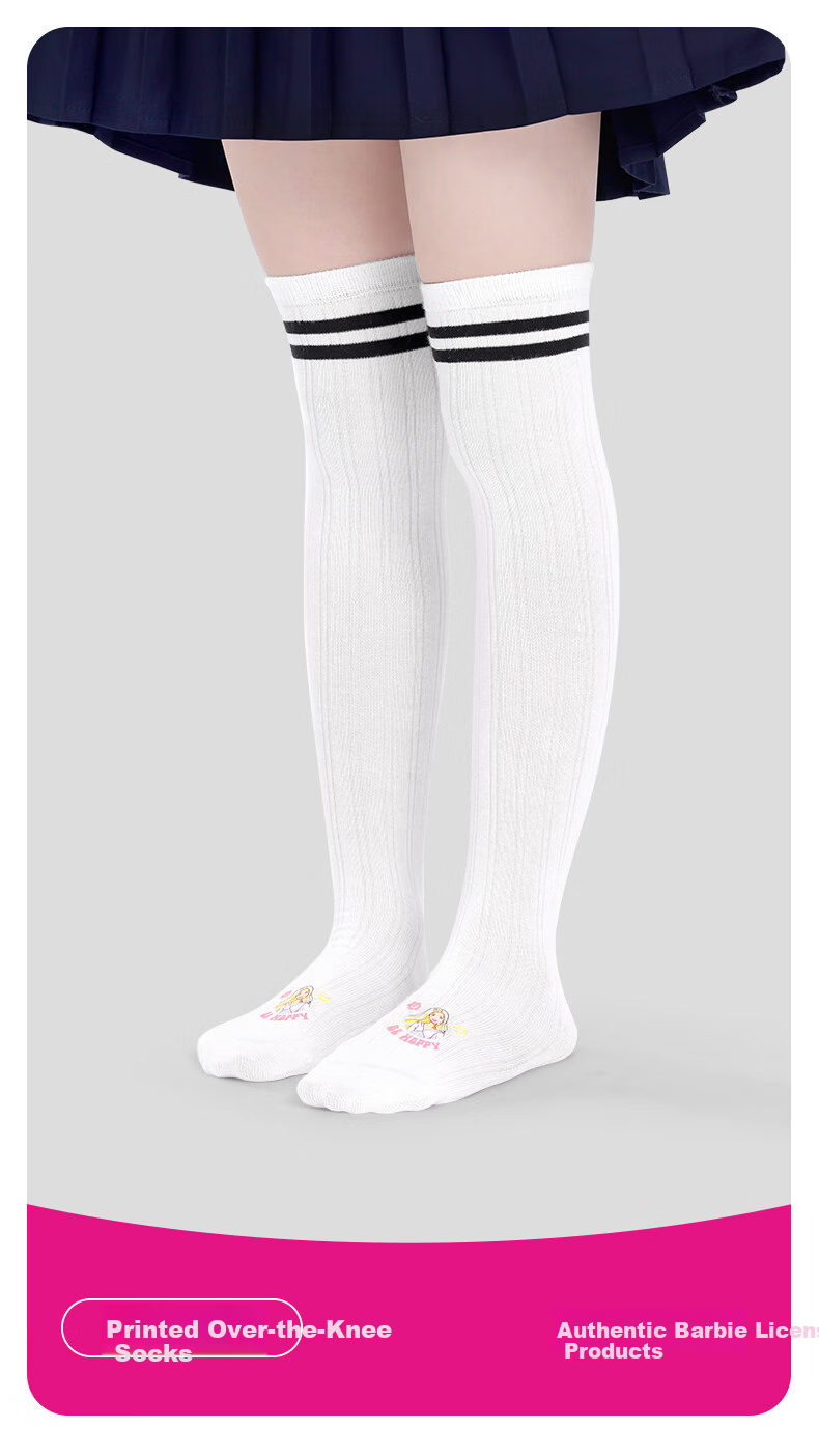 Barbie Children's Mid-Calf Socks, Girls' Over-Knee Socks for Spring And Autumn, High Socks, Long Socks, Calf Socks, Student Cotton Socks 1