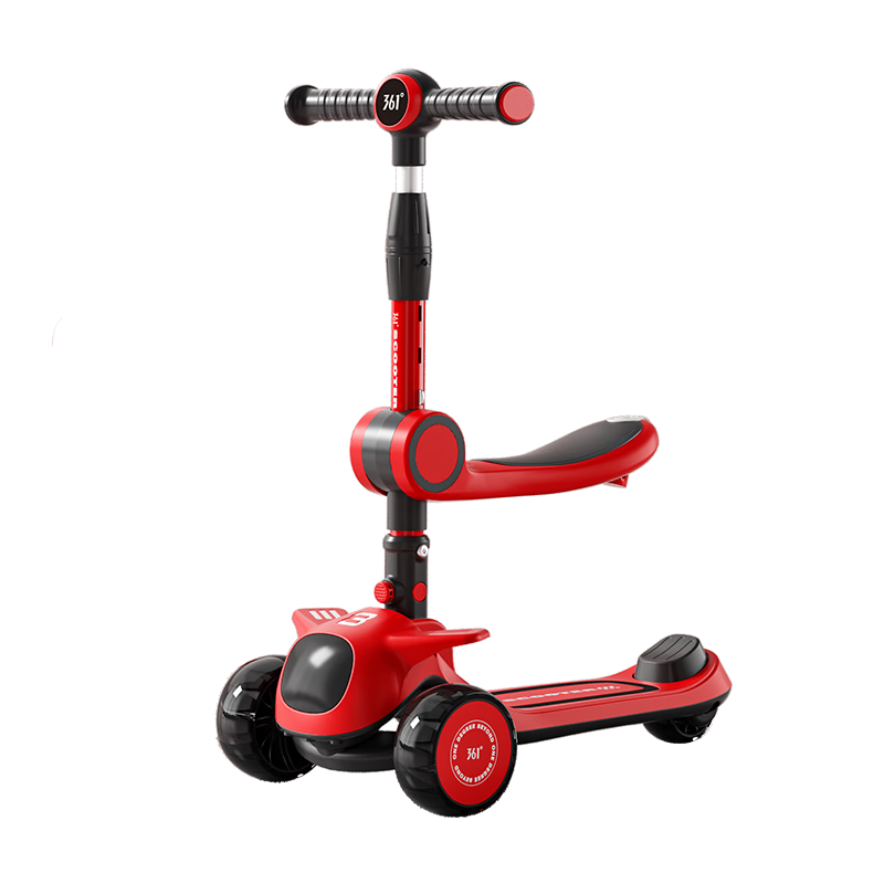361° Kids Scooter Children's Kick Scooter Flashing Wheel Scooter China Red (Deluxe Gift Set + Basket)