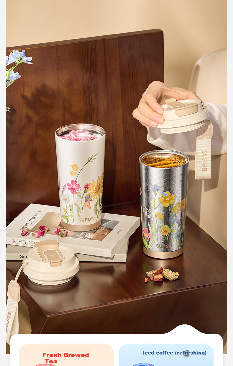 SUPOR Pure Titanium Coffee Mug, Portable Titanium Cup for Women, Large Capacity Insulated Water Bottle, Stylish Birthday Gift 4