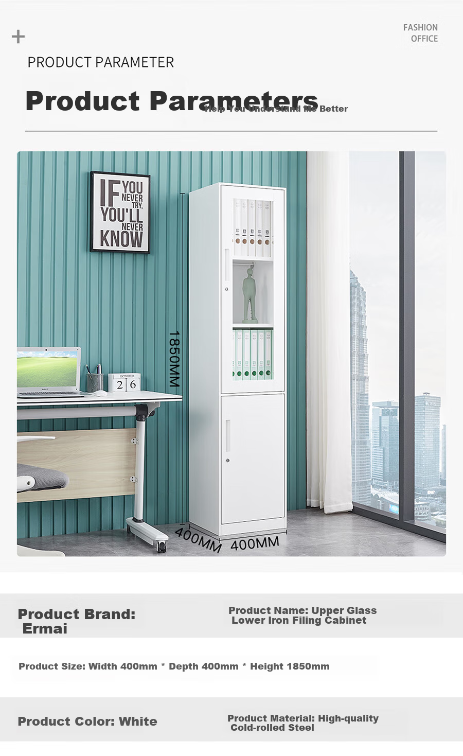 Ermai Filing Cabinet Storage Locker Office Organizer with Lock, Document Cabinet, Pure White Color, Narrow Edge Single Door Cabinet 2