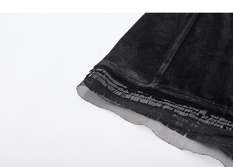 Demana Velvet Whisper Autumn Glossy Sequin Patchwork Straight Cut Elastic Waist Slimming Petite Women's Skirt 2