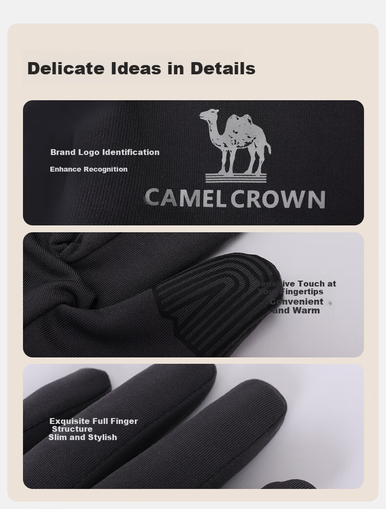 CAMEL Outdoor Hiking Touchscreen Gloves, Winter Cycling Cold-Proof Warm Sports Windproof Gloves, A1W3GZ103, Ink Black, Size S 12
