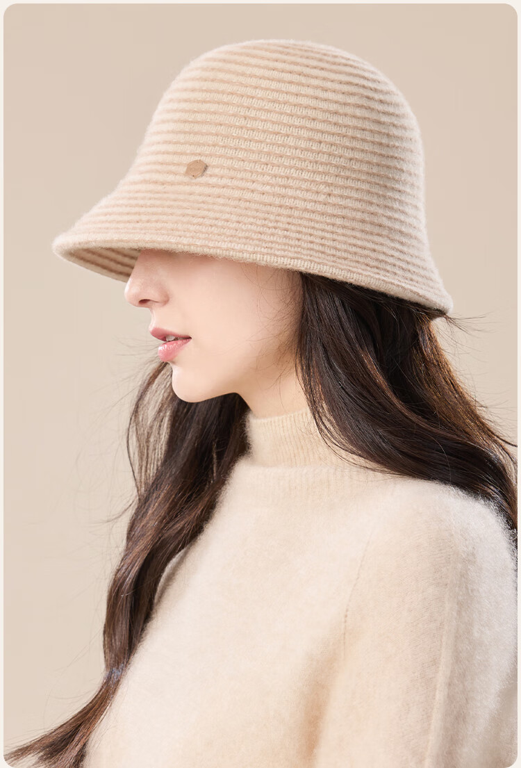 JIUMU Wool Warm Fisherman Hat Autumn Winter Slim Face Bucket Hat Elegant Fedora Winter Windproof Cold Resistant Hat for Women 7