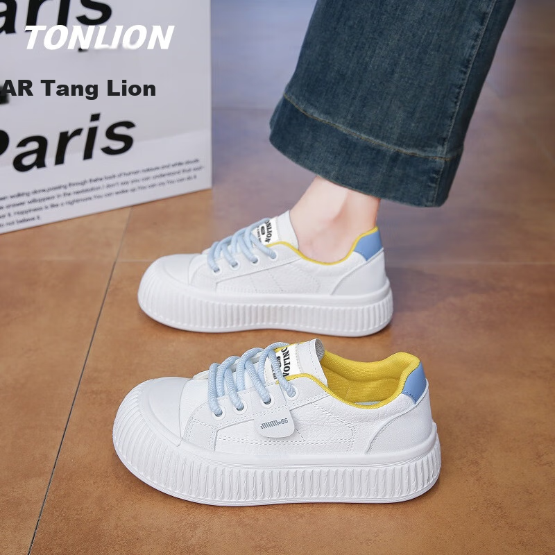 TonLion Women's Shoes Spring Summer Sneakers Thick Sole Platform Casual Sports Shoes Off-White Size 37