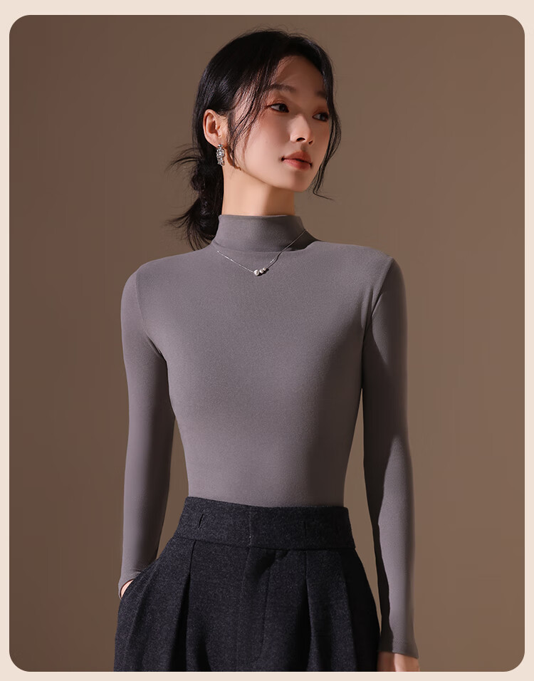 Urban Beauty Camellia Moisturizing Semi-Turtleneck Fleece-Lined Long Sleeve Base Layer Top for Women Autumn Winter High Elastic Soft Inner Wear 17