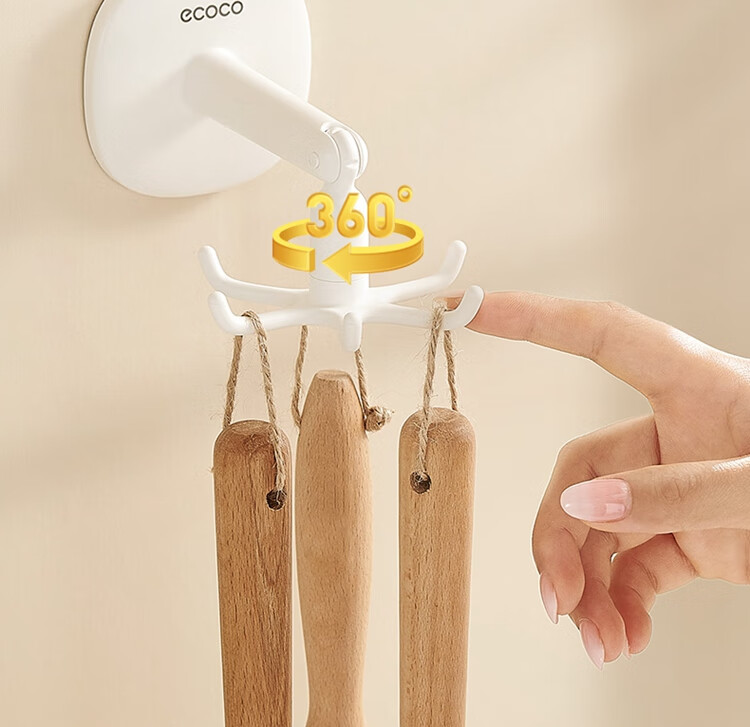 Ecoco Hook with Strong Adhesive, Hexagonal Rotating Design, No Drilling Required, Traceless Bathroom Kitchen Storage Hanger, Door-Back Hook 5