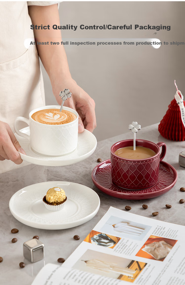 Banwushenghuo High-End European Style Coffee Cup Set with Ceramic Cups And Saucers, Luxurious Afternoon Tea Cups for Office And Home Use 11