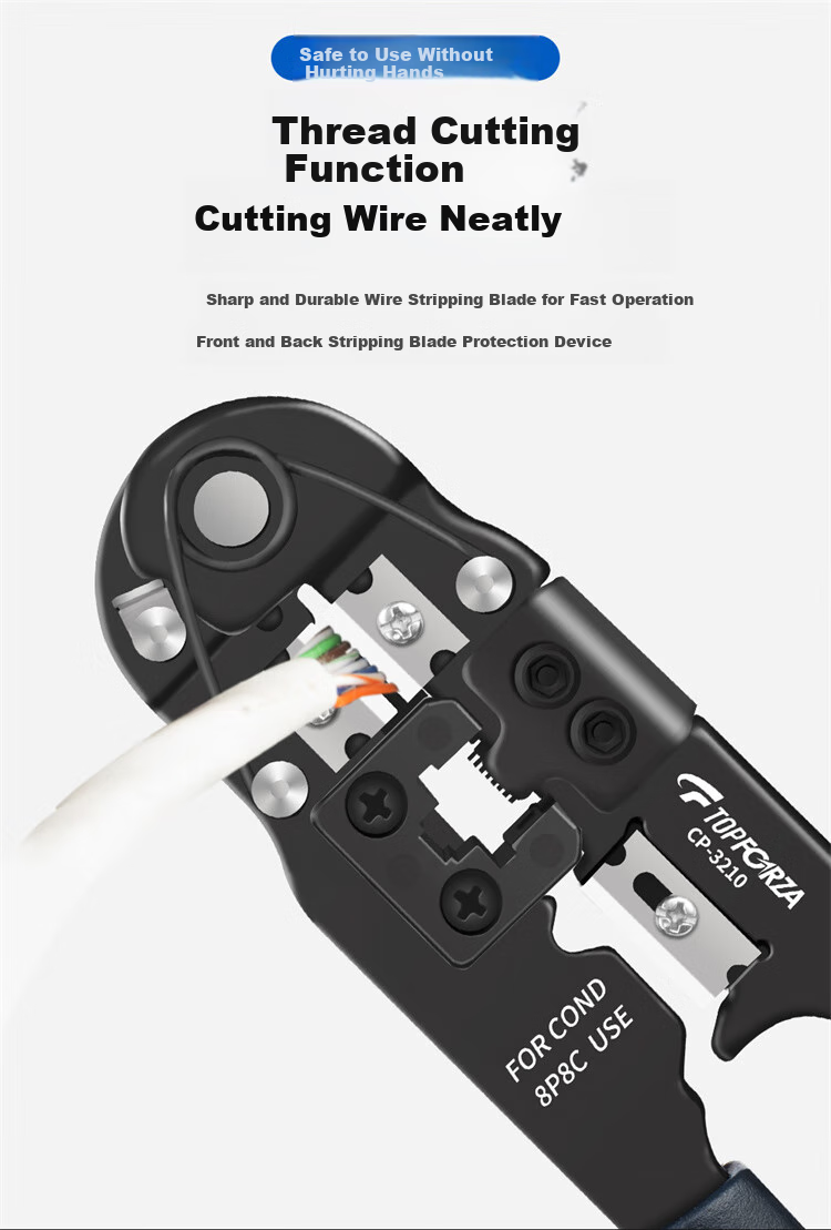 TOPFORZA Network Cable Crimper, RJ45 Connector Crimping Tool, Electrician's Wire Cutter, 8P Single-Port Network Crimping Pliers, CP-3210 8