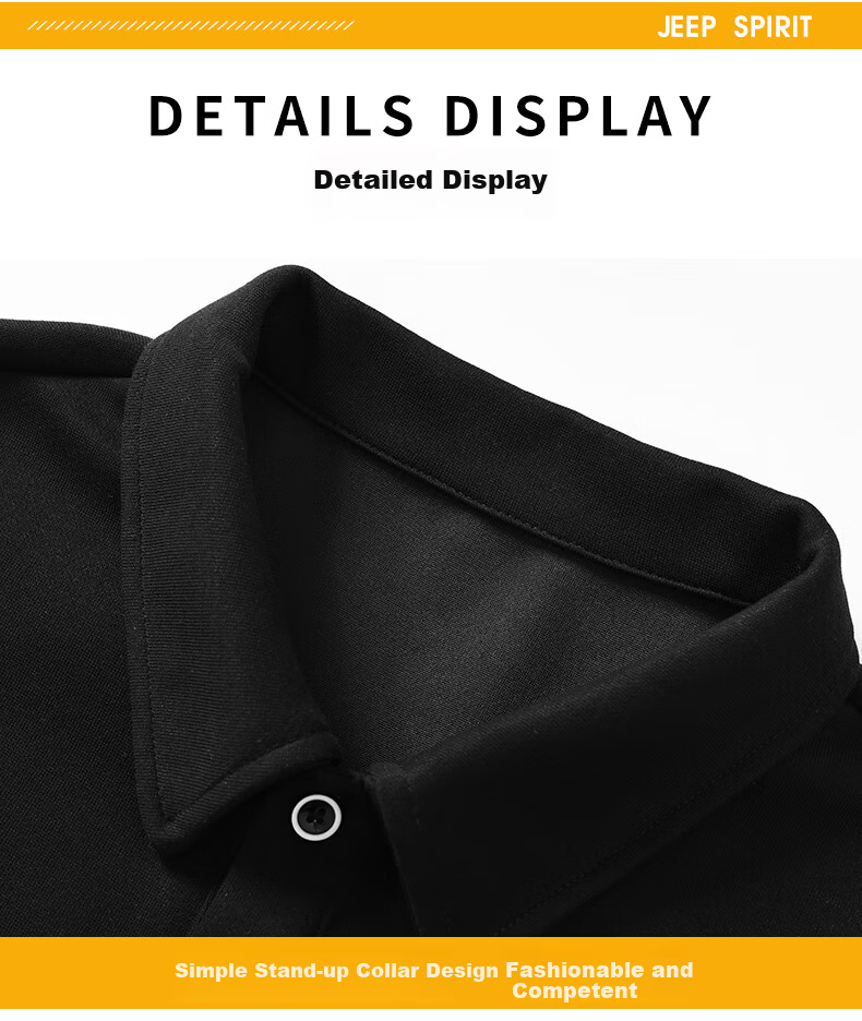 JEEP SPIRIT Men's Long Sleeve Polo Shirt Autumn Lapel Sweatshirt Loose Comfortable Sports Casual Top Black 2XL 13