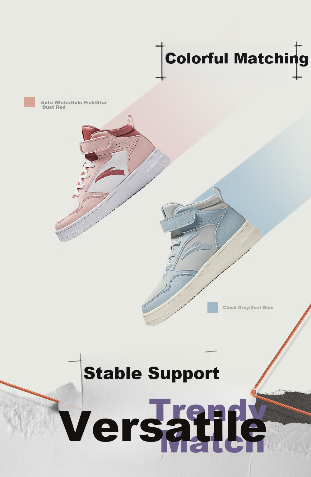 ANTA Children's Sports Shoes for Boys, Big Kids' Size 25, Autumn And Winter Casual Shoes, White Sneakers, High-Top Skateboard Shoes A12438004H 12