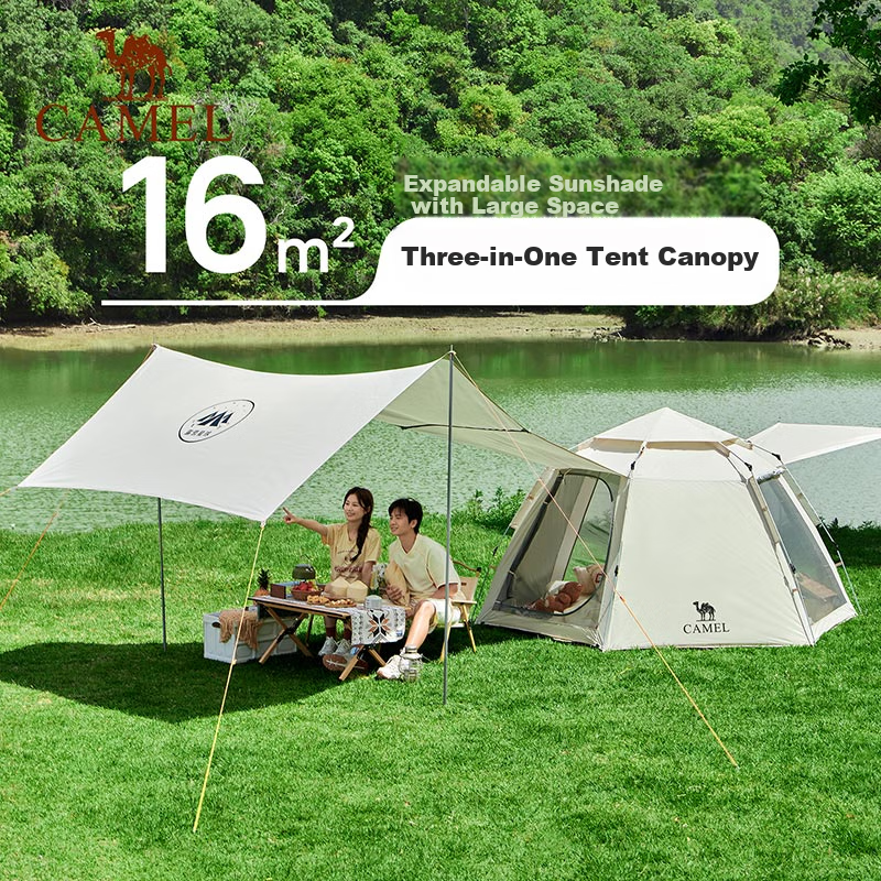 CAMEL X Outdoor Canopy Tent, Foldable Portable Hexagonal Camping Overnight Outdoor Camping Complete Set of Equipment