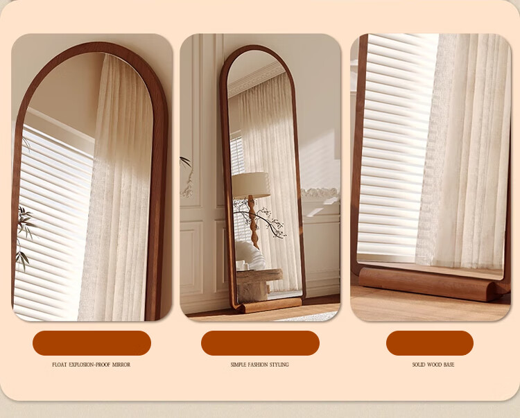 Huakai Star Full-Length Mirror Home Bedroom Dressing Mirror Dormitory Floor Mirror Wall-Mounted Mirror JY90 Wooden Base Coffee 160*50 10