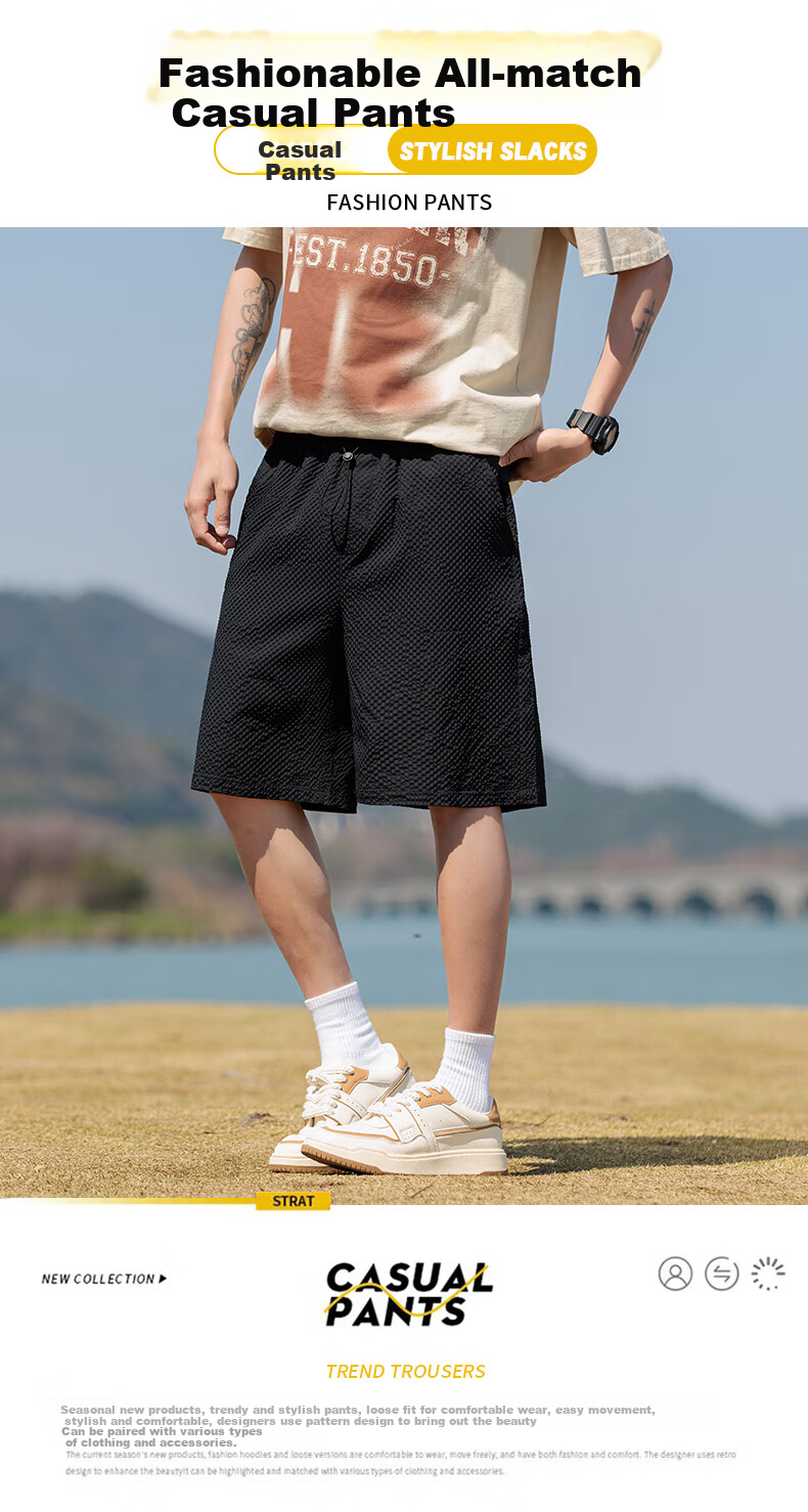 CLOR American-Style Casual Ice Silk Shorts for Men, Summer Quick-Dry Breathable Loose-Fitting Wear-Resistant Sports Pants DDWD03 Black 4XL 1