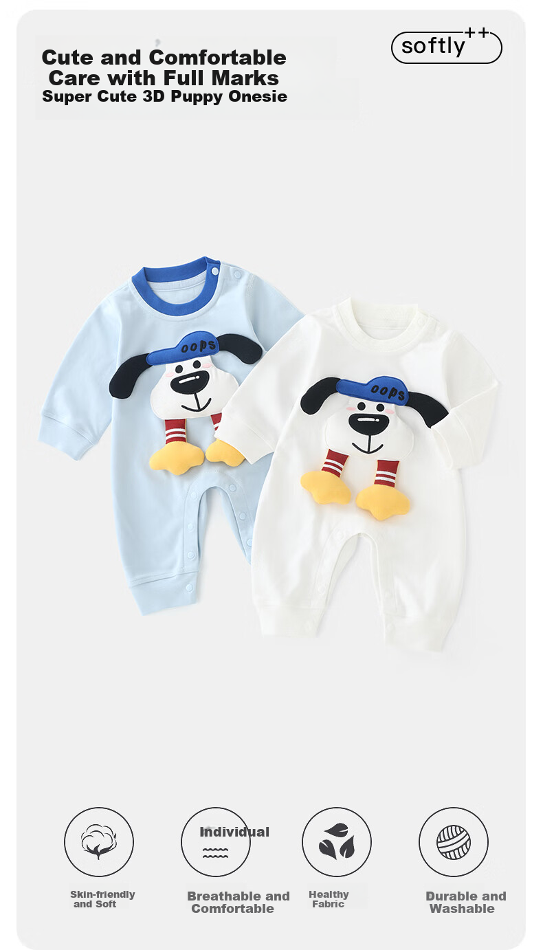 DUUDUU Baby Clothes Newborn Onesie Autumn Romper for Baby Boys Boneless Bodysuit Infant Outdoor Wear White 66cm 2