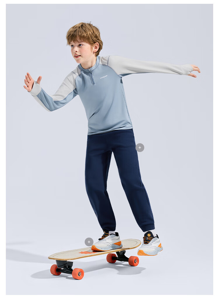 MoodyTiger Boys' Long Sleeve T-Shirt Moisture-Wicking Breathable Winter 2025 New Kids' Warm Stretch Half-Zip Sportswear 6