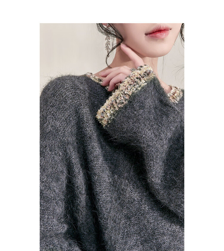 Mt [Fragrant Breeze Knit] Spring Light Luxury Round Neck Color-Block Edge Wool Blend Knit Sweater for Women 5