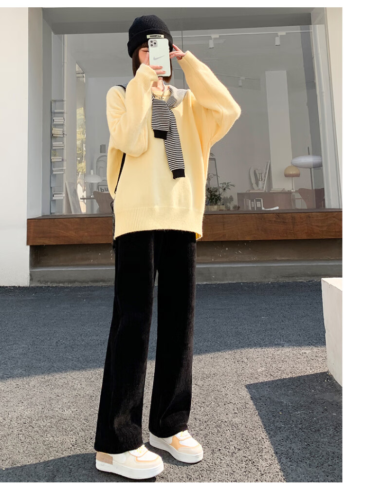 LangSha Chenille Wide-Leg Pants for Women Autumn Winter Fleece Thickened Draped Loose Straight Corduroy Casual Lounge Pants 5