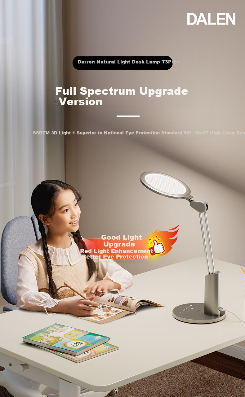 Dalun Eye Protection Desk Lamp, National AA-Grade Full Spectrum Eye Care Light, for Students' Study And Reading, T3PRO+ 2