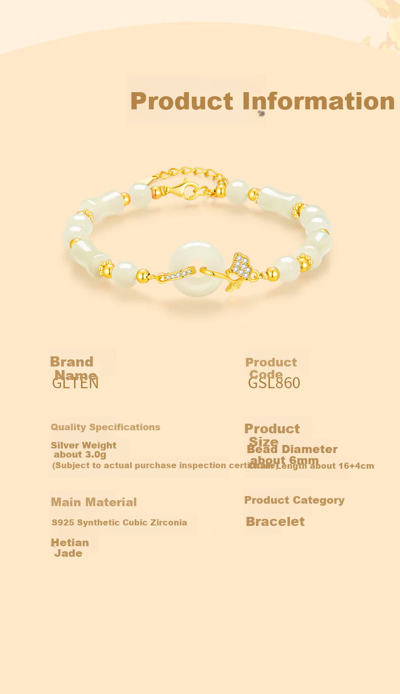 GLTEN Hetian Jade Bracelet Silver Bracelet for Women, 2026 New Light Luxury Jewelry, Birthday Gift, Anniversary Present for Girlfriend Or Wife 8