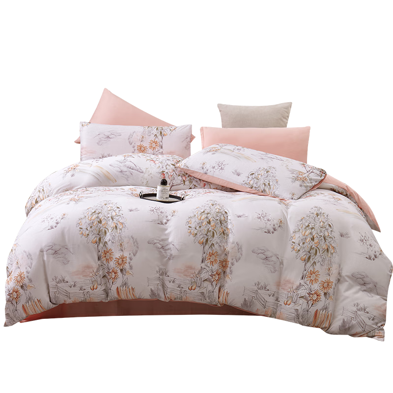 Hengyuanxiang Pure Cotton Four-Piece Bedding Set, Class A Knitted Nai Tei Mian, 100% Cotton Bedding Set, Ping'an Xile, 2*2.3m